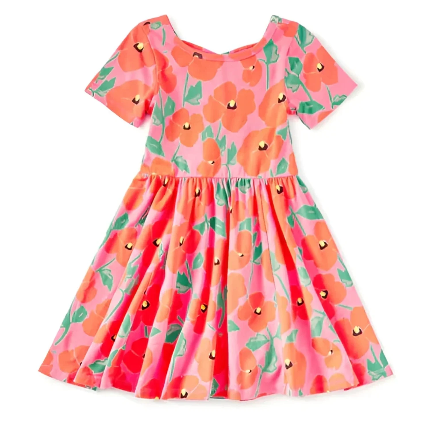 Tea Collection Girl's Short Sleeve Ballet Dress in poppy poppies, flat front view