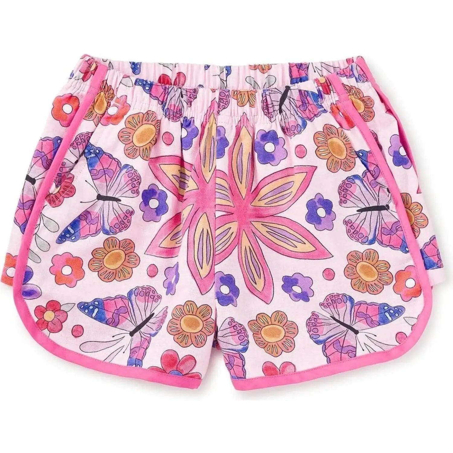 Tea Collection Girl's Woven Dolphin Shorts in butterfly tile, flat front shorts