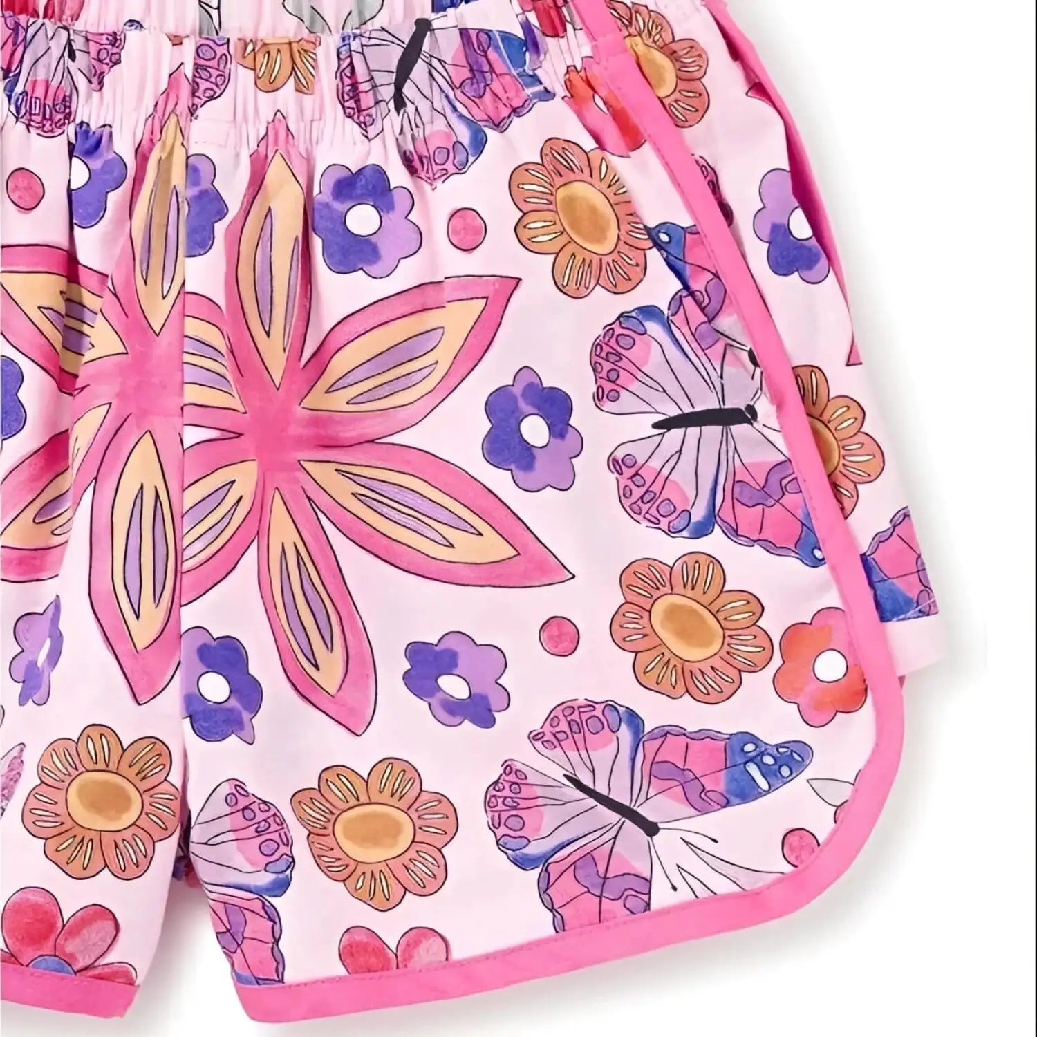 Tea Collection Girl's Woven Dolphin Shorts in butterfly tile, hem detail