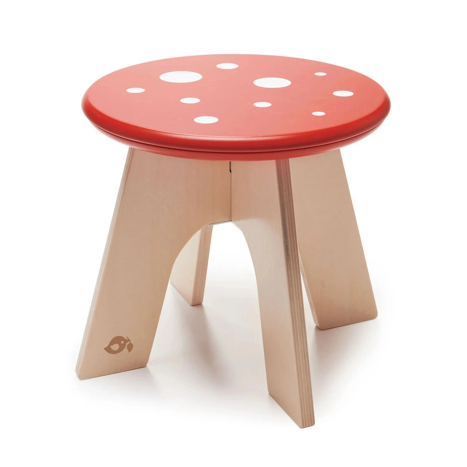 Small stool with a red top and beige base on a white background