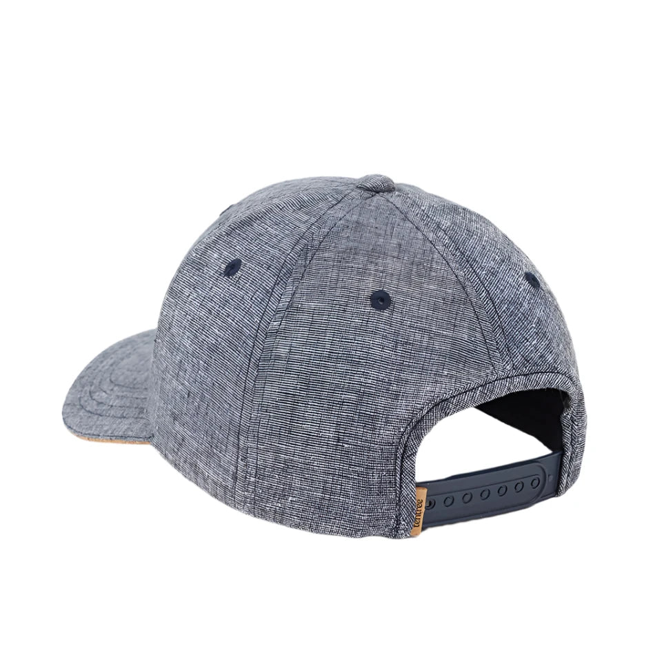 tentree cork icon hemp elevation hat in midnight blue heather back view