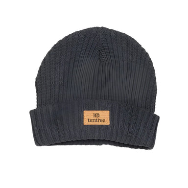 tentree cork patch beanie in forest river green front flat view