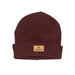 tentree cork patch beanie in deep mahogany front flat view