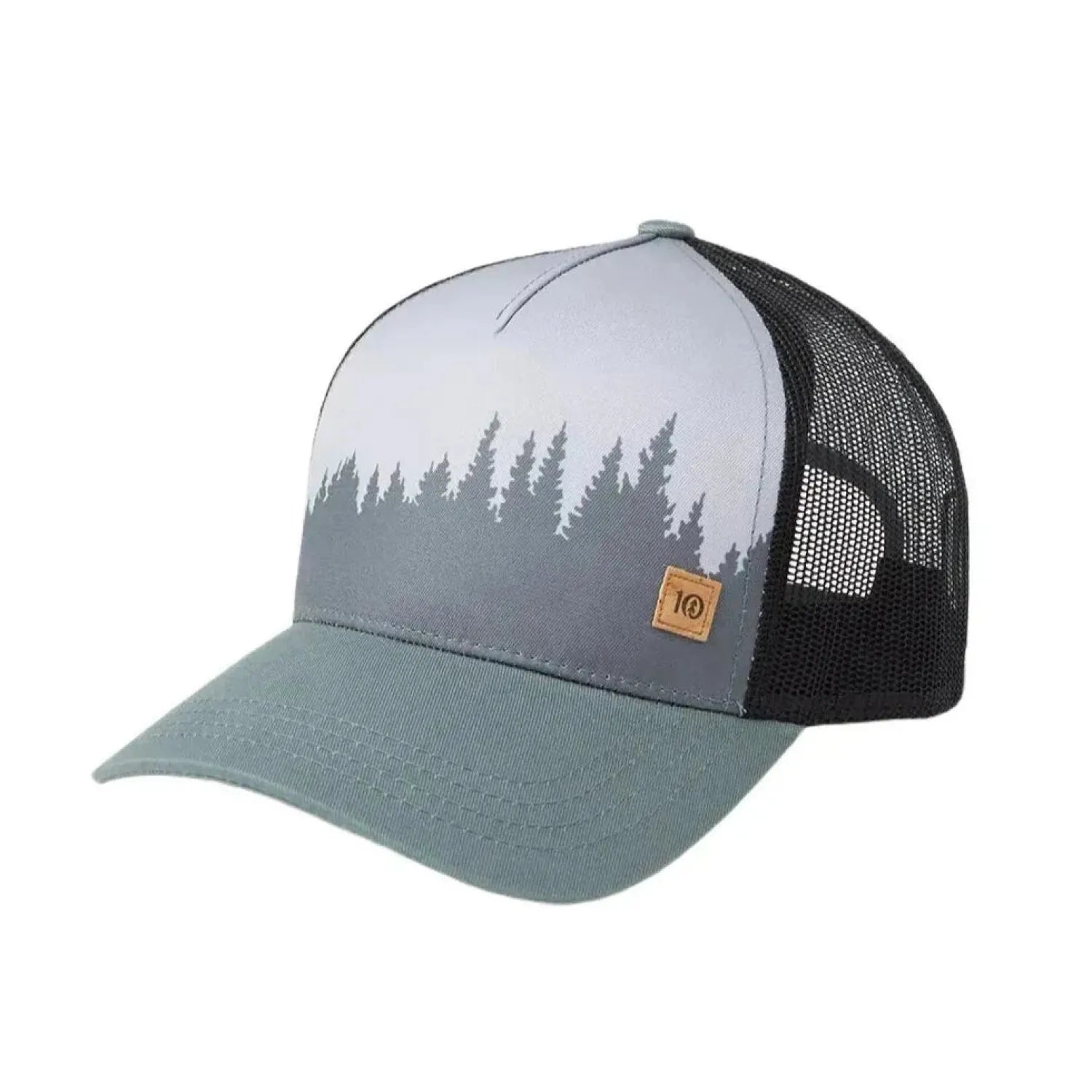 Tentree Juniper Altitude Hat in light urban green and white, front side view