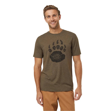 tentree mens bear claw t-shirt in tundra heather meteorite black front model view