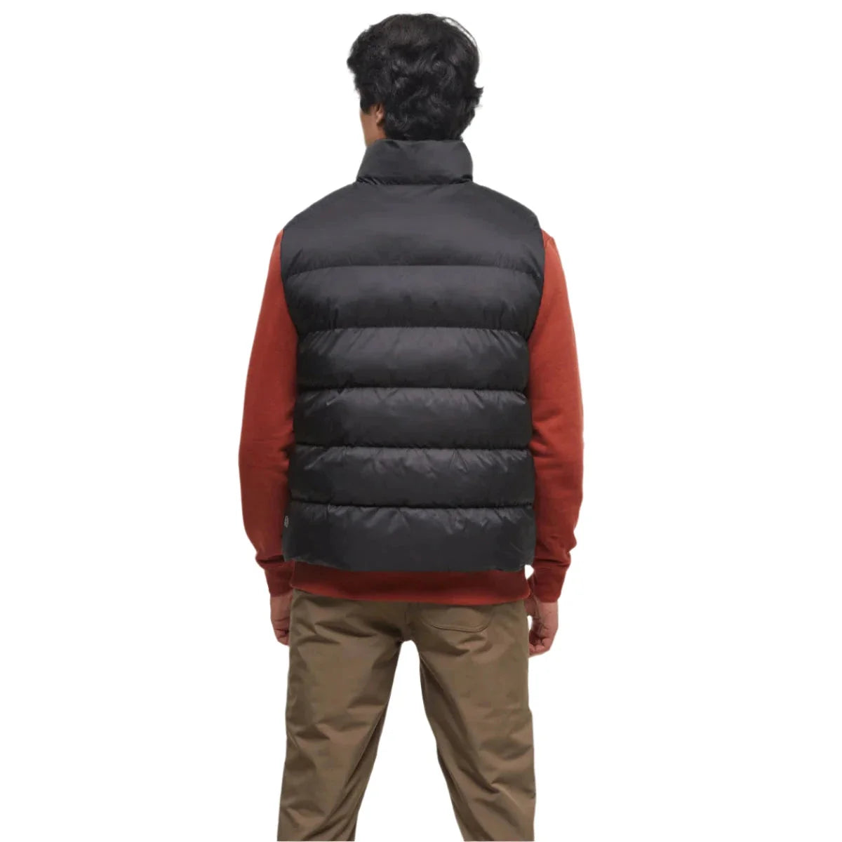 tentree mens cloud shell juniper puffer vest in meteorite black white back model view