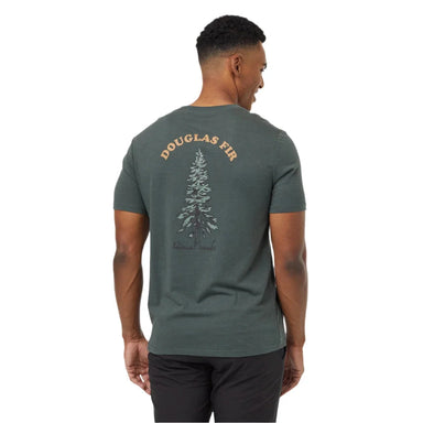 tentree mens douglas fir t-shirt in urban green camel back model view