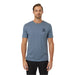 tentree mens have you seen him t-shirt in blue mirage heather midnight blue front model view