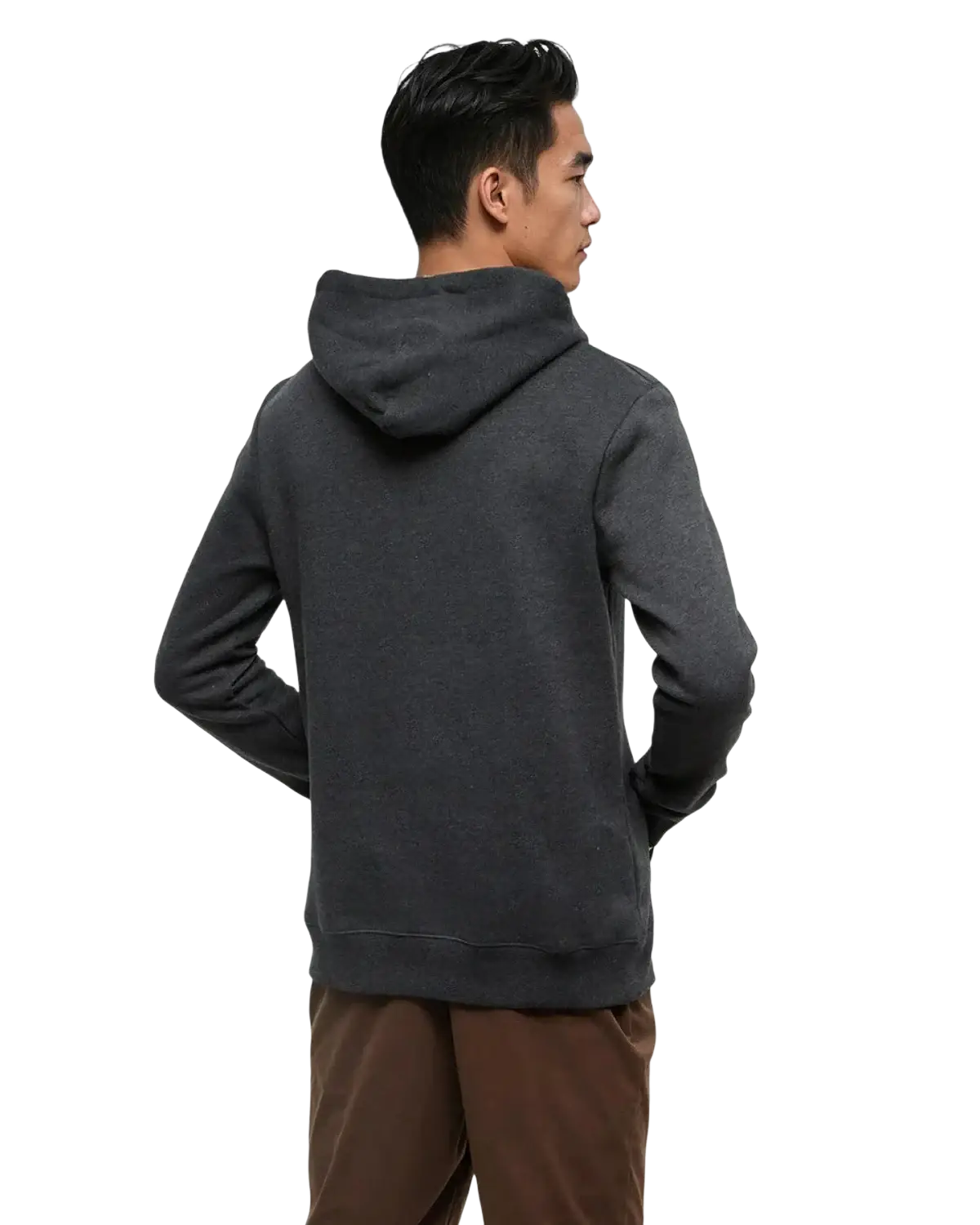 Tentree Men's Sasquatch Hoodie, Graphite dog walking back view