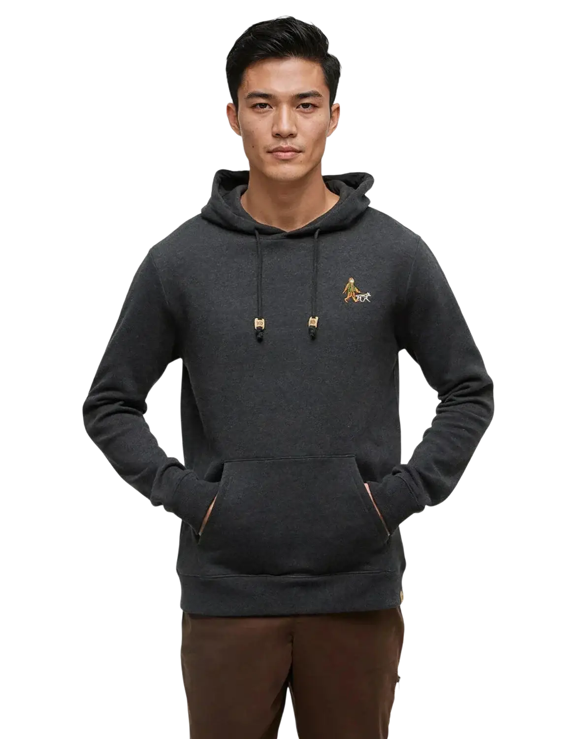 Tentree Men's Sasquatch Hoodie, Graphite dog walking front view