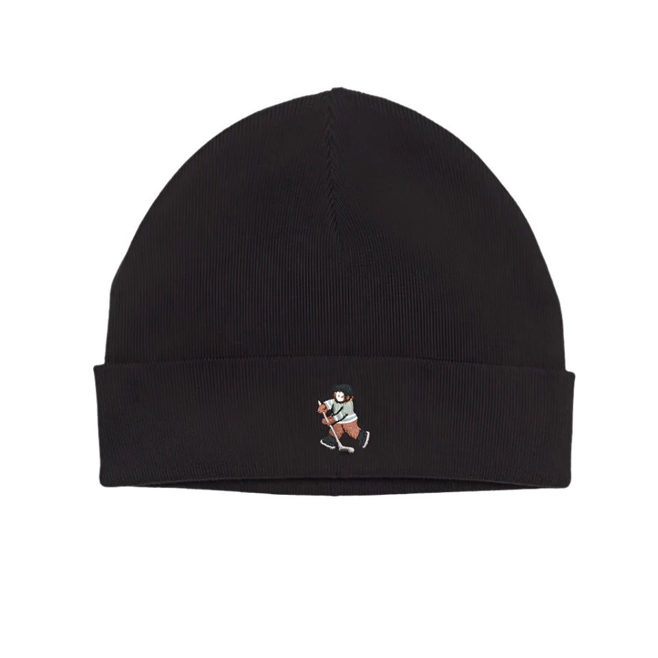 tentree sasquatch beanie in meteorite black hocket front flat view