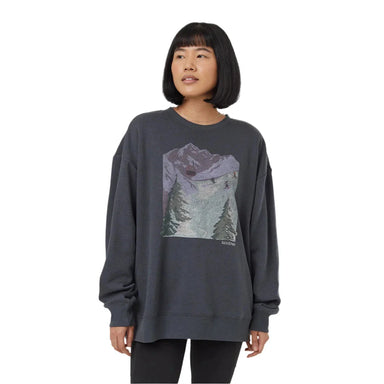 tentree women's alpine oversized crew in graphite lavender front model view