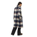 Tentree Women's Heavy Weight Flannel Long Jacket shown in Midnight Blue Cabin Plaid color option. Back view.