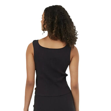 Tentree Women's Moraine Tank in black, on model back view