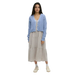 Tentree Women's Poplar Cardigan in lakeside blue, on model unbuttoned view