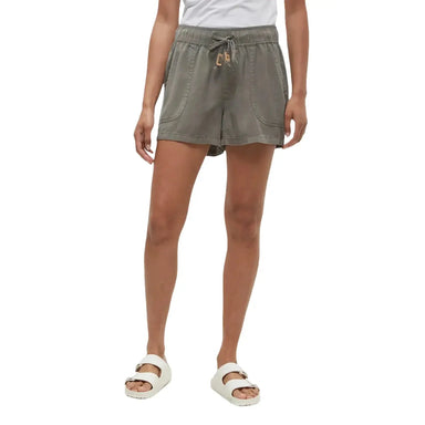 Tentree Women's Tencel Instow Short in agave green, on model front view