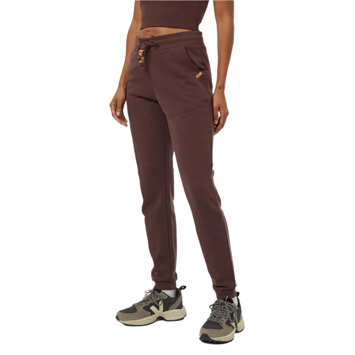 tentree womens treefleece bamone sweatpant in deep mahogany front model view