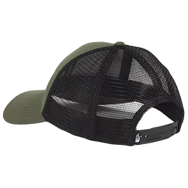 The North Face Embroidered Mudder Trucker Hat in new taupe green & bear, back angled view