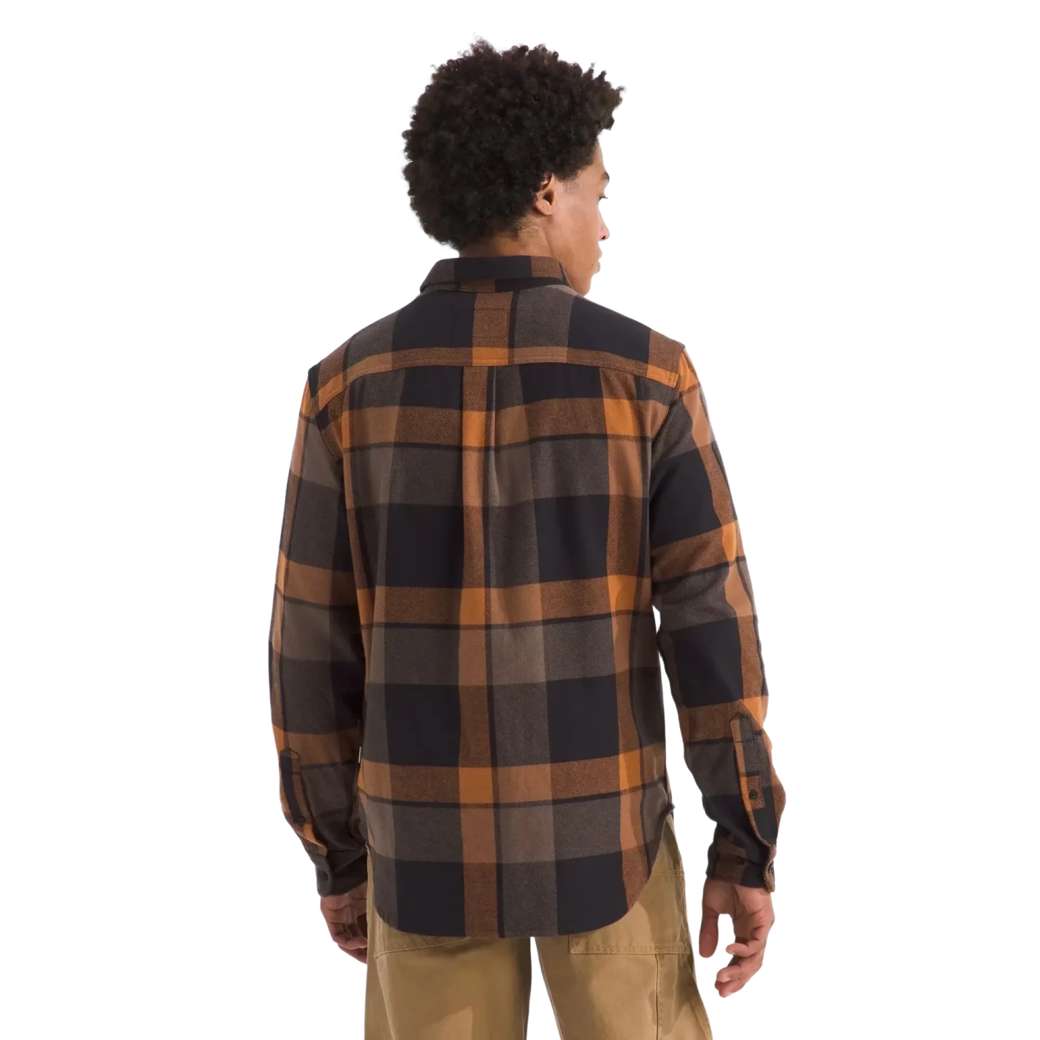 The North Face M's Arroyo Flannel Shirt—Plaid in Burnt Umber Plaid, back view on model