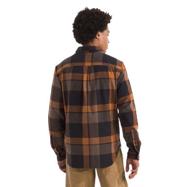 The North Face M's Arroyo Flannel Shirt—Plaid in Burnt Umber Plaid, back view on model