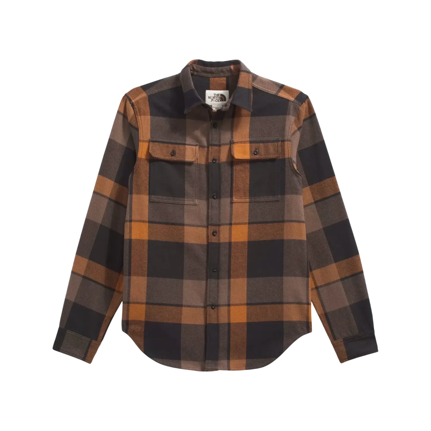 The North Face M's Arroyo Flannel Shirt—Plaid in Burnt Umber Plaid, front view flat