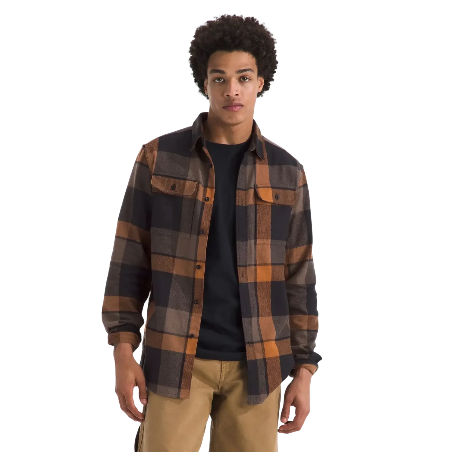 The North Face M's Arroyo Flannel Shirt—Plaid in Burnt Umber Plaid, front view on model 