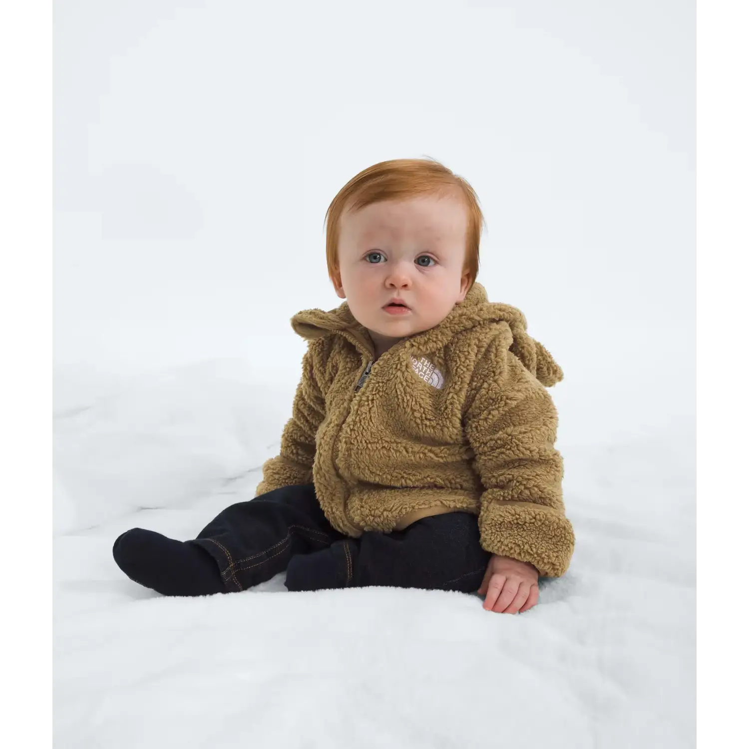 The North Face Baby Campshire Full-Zip Hoodie in Teddy Brown, front view on model 