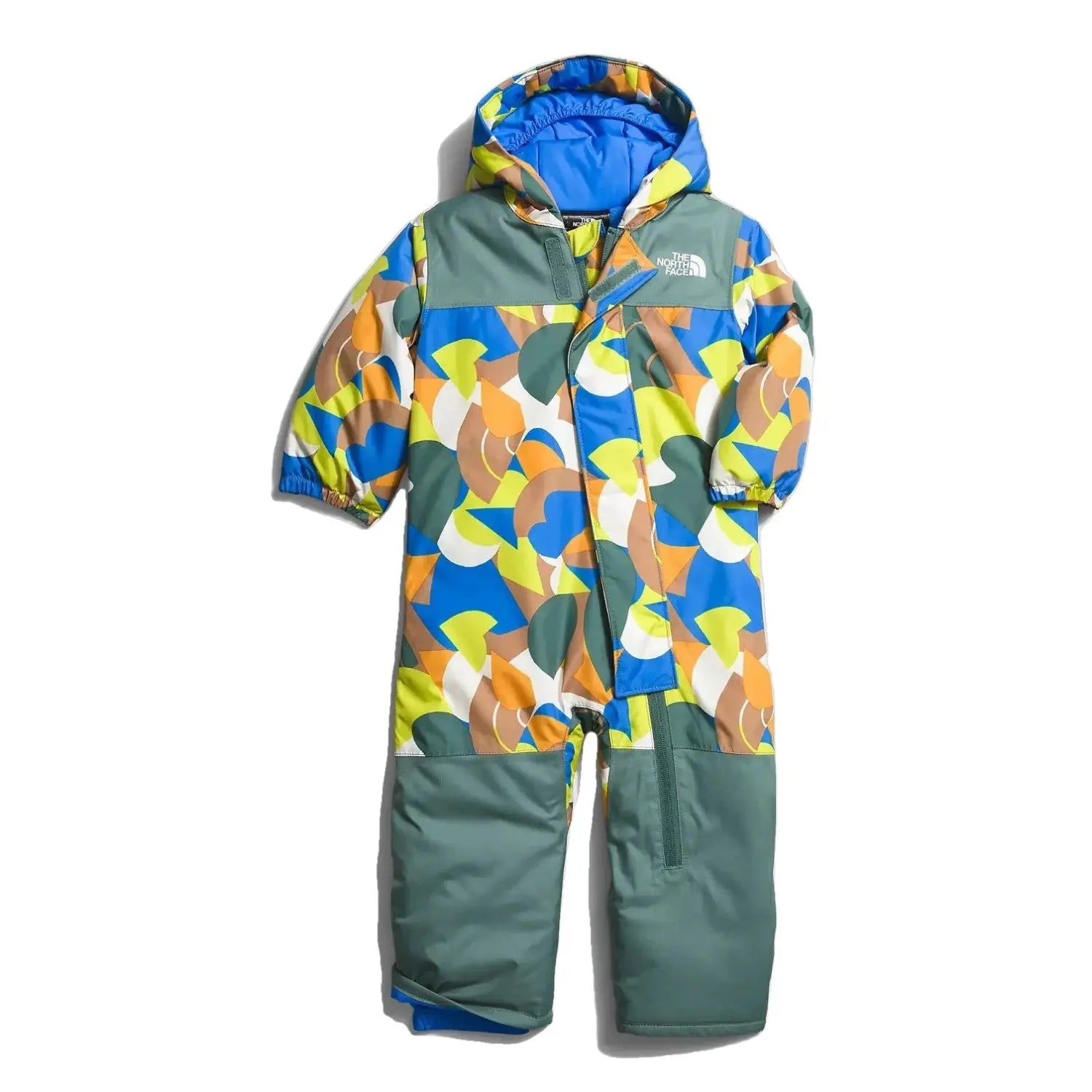 The North Face Baby Freedom Snowsuit shown in Almond Butter Big Abstract Print. Front view.
