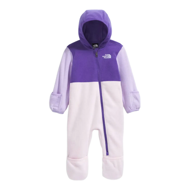 The North Face Baby Glacier One-Piece in Peak Purple Lite Lilac Pale Blossom, front view flat
