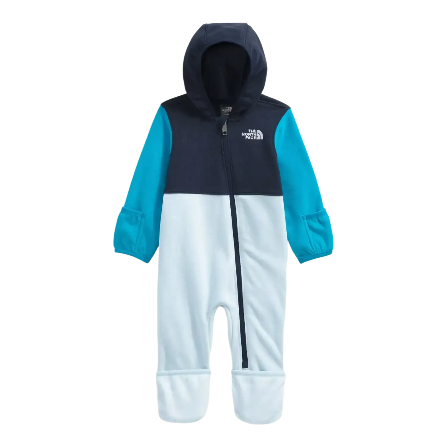 The North Face Baby Glacier One-Piece in Summit Navy Meridian Blue Polar Hazel, front view flat