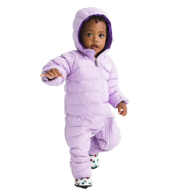 The North Face Baby Perrito One-Piece in Lite Lilac, front view on model 