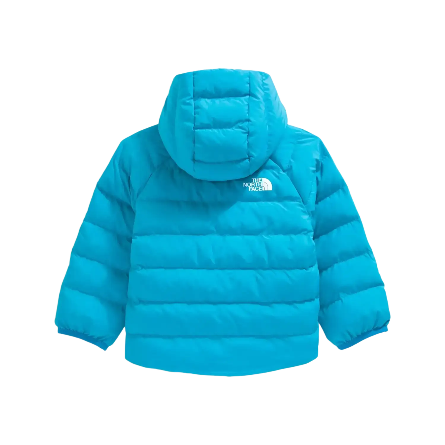 The North Face Baby Reversible Perrito Hooded Jacket in Meridian Blue, back view flat
