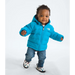 The North Face Baby Reversible Perrito Hooded Jacket in Meridian Blue, front view on model 