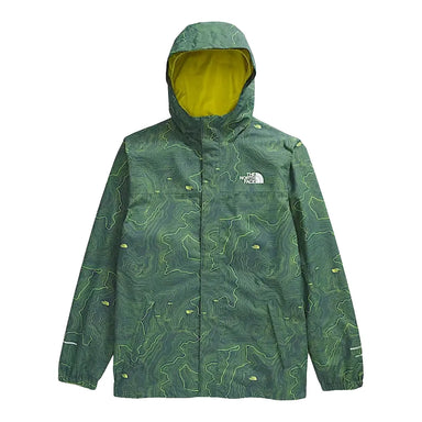 The North Face Boys' Antora Rain Jacket in duck green & TNF topo print, flat front