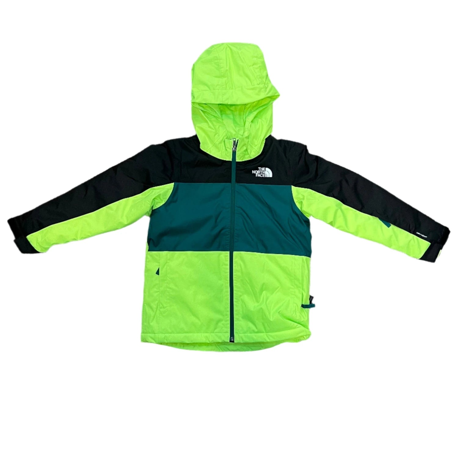 the north face boys freedom insulated jacket in safety green front flat view