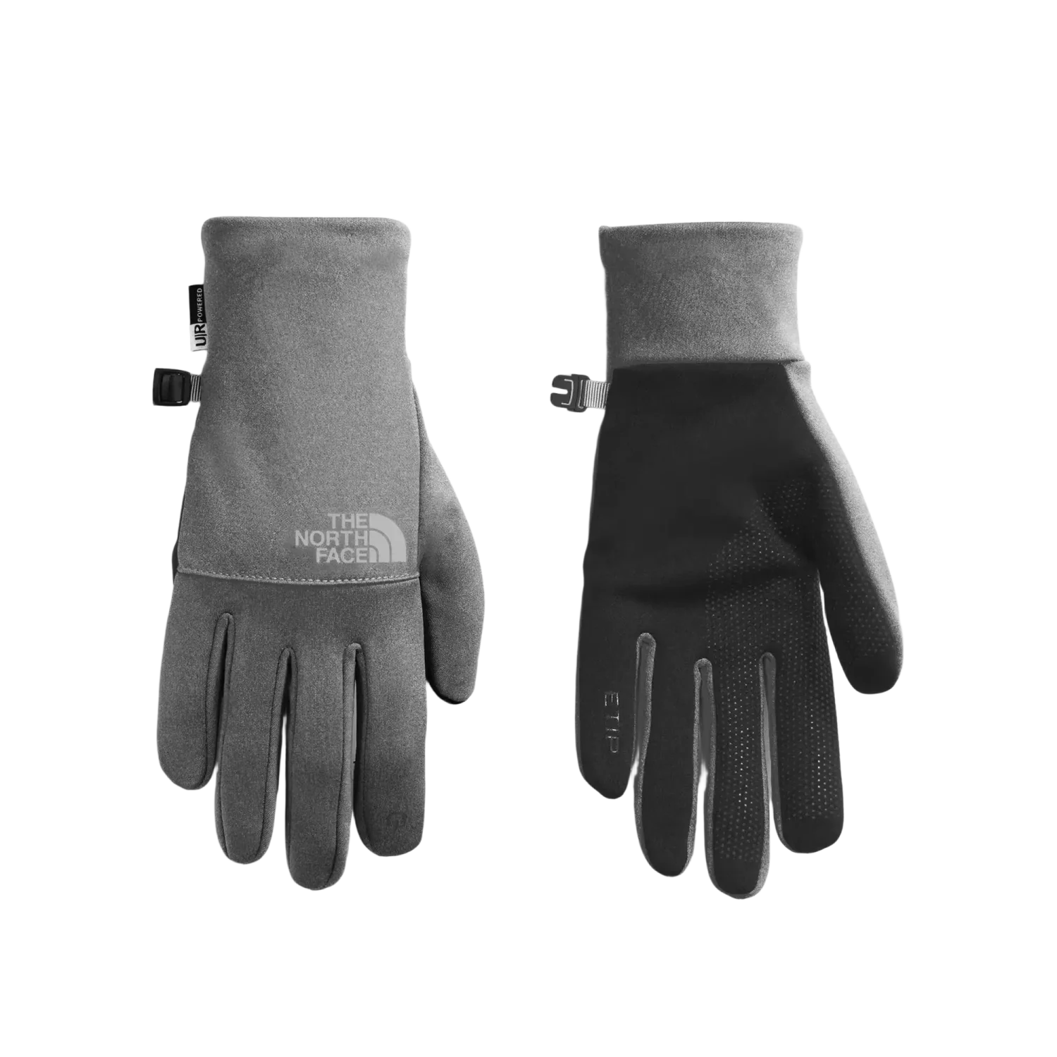 The North Face Etip™ Recycled Gloves in TNF Medium Grey, front and back view flat