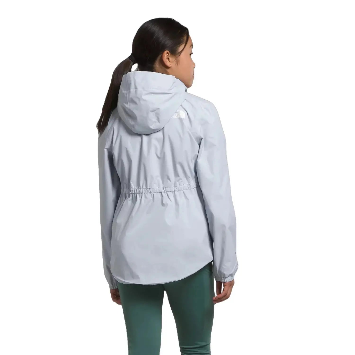 The North Face Girl's Antora Rain Jacket Dusty Periwinkle Model Back View