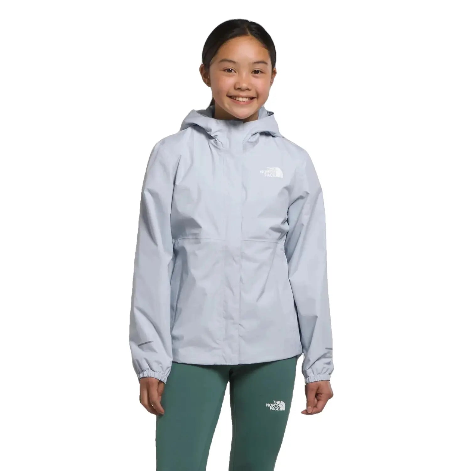 The North Face Girl's Antora Rain Jacket Dusty Periwinkle Model Front View