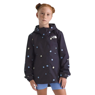 The North Face Girls' Antora Rain Jacket in endless dusk simple flower, model front view