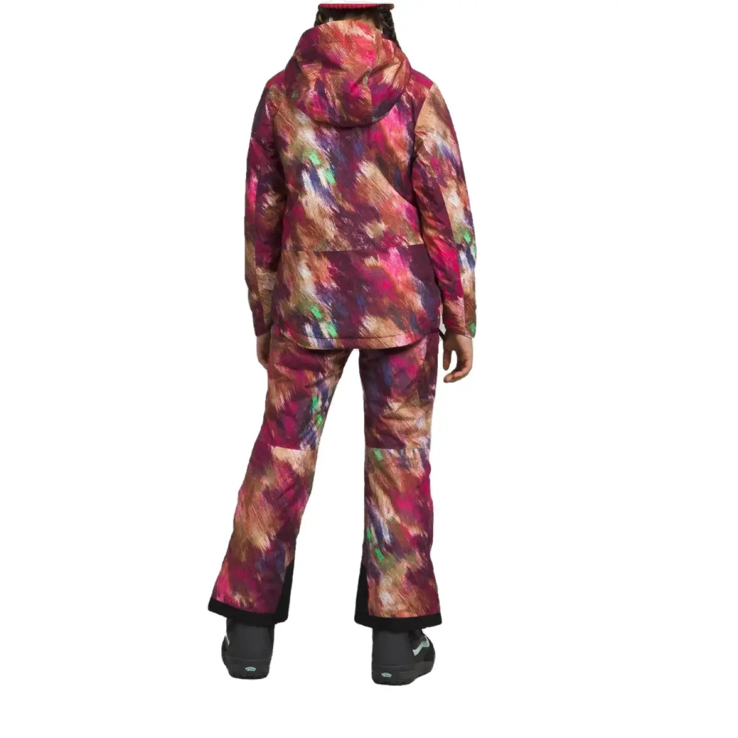 The North Face Girl's Freedom Insulated Jacket shown in Boysenberry Paint. Back view on model.