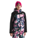 The North Face Girl's Freedom Insulated Jacket in pale blosson frozen flower print, on model front view