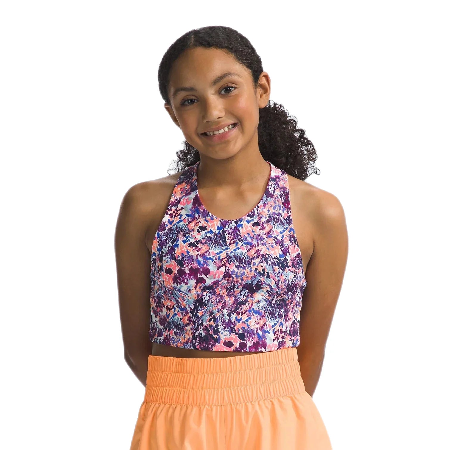 The North Face Girls' Never Stop Tank Radiant Poppy Floral Model Front
