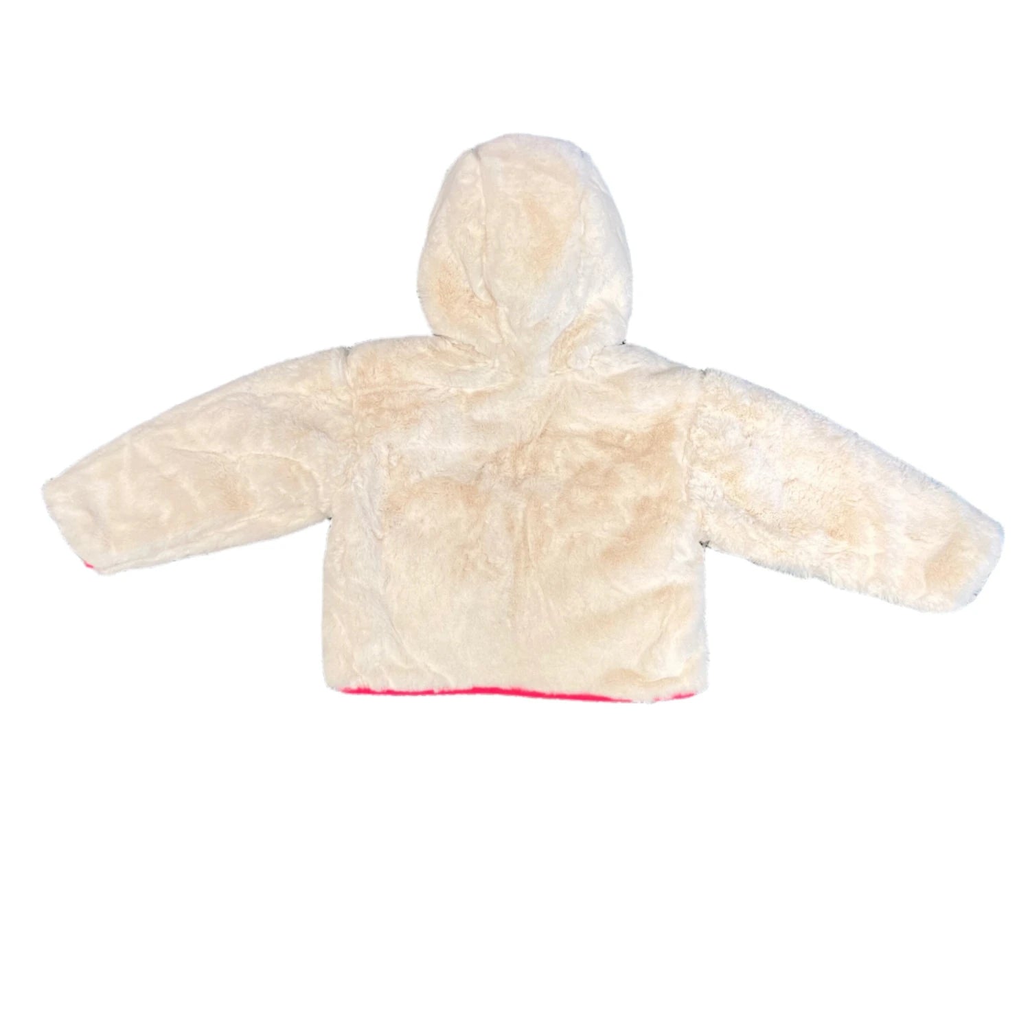 the north face girls reversible shasta hooded jacket in radiant poppy reversed back flat view