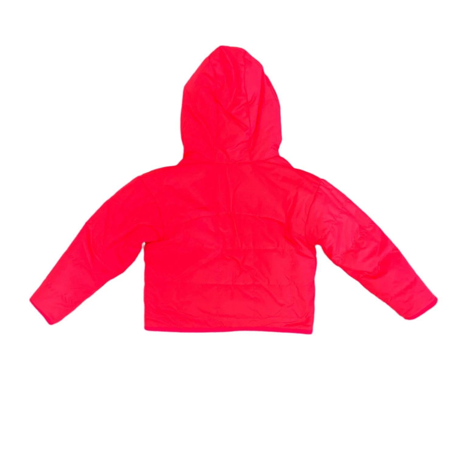 the north face girls reversible shasta hooded jacket in radiant poppy back flat view