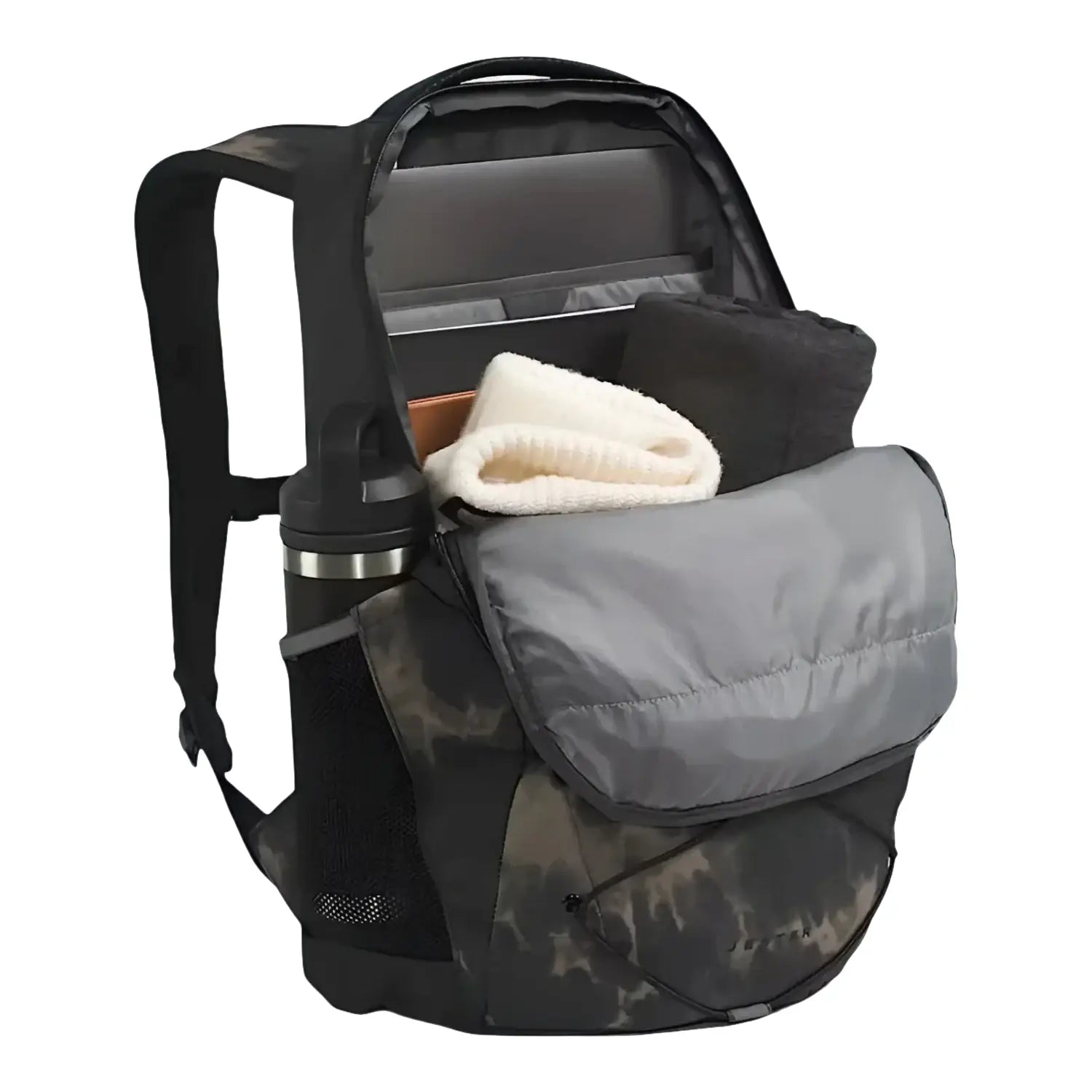 The North Face Jester Backpack in tnf black light refractions & tnf black, main pocket open view