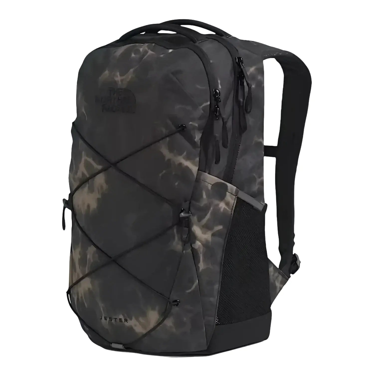 The North Face Jester Backpack in tnf black light refractions & tnf black, front angled view