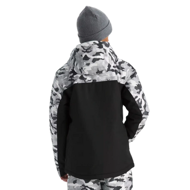 The North Face Kid's Freedom Insulated Jacket in Smoked Pearl Camo, back view on model 