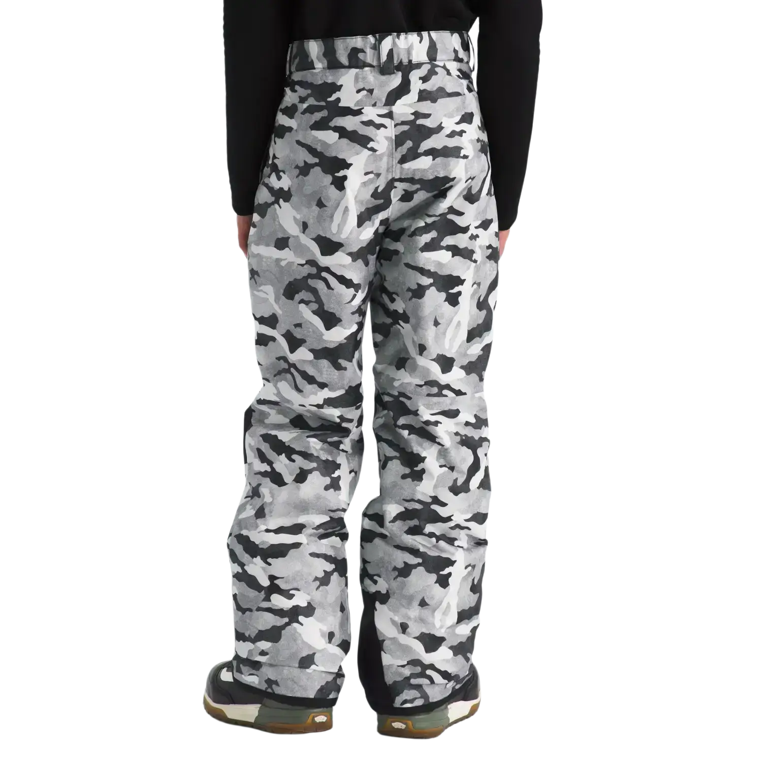 The North Face K's Freedom Insulated Pants in Smoked Pearl TNF Camo, back view on model