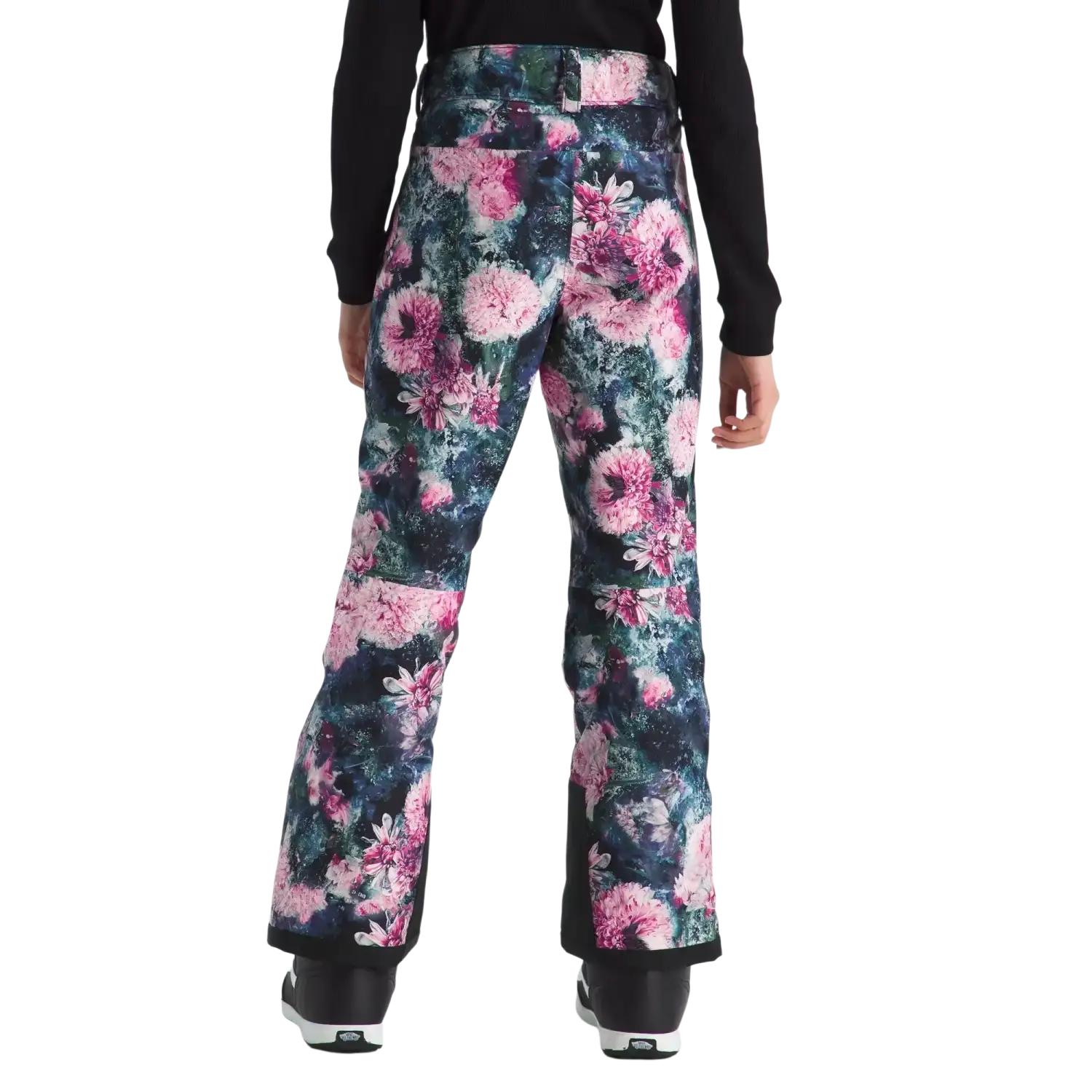 The North Face Kid's Freedom Insulated Pants in Pale Blossom Frozen Floral Print, back view on model 