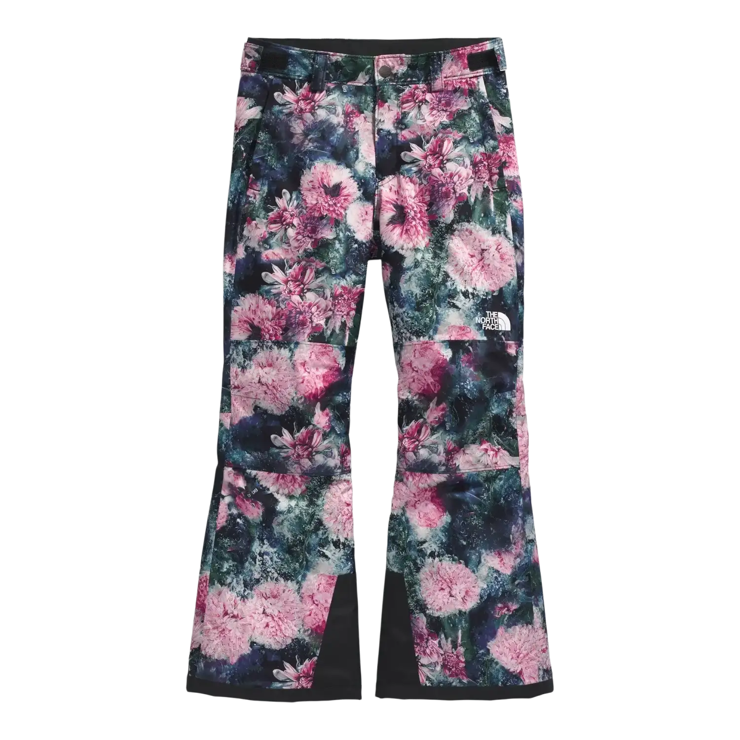 The North Face Kid's Freedom Insulated Pants in Pale Blossom Frozen Floral Print, front view flat